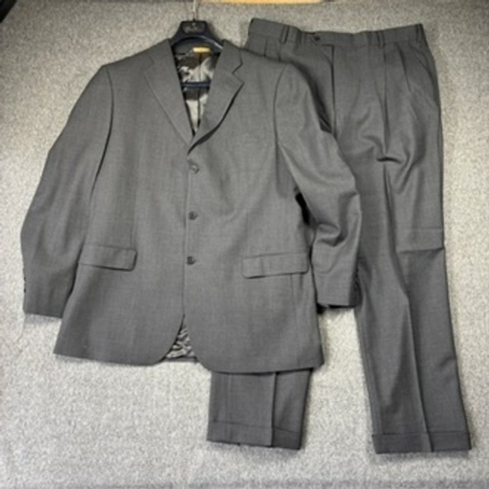 Brooks Brothers 346 Mens Gray 3 Button Stretch Suit Pleated Pants 44L 38X31